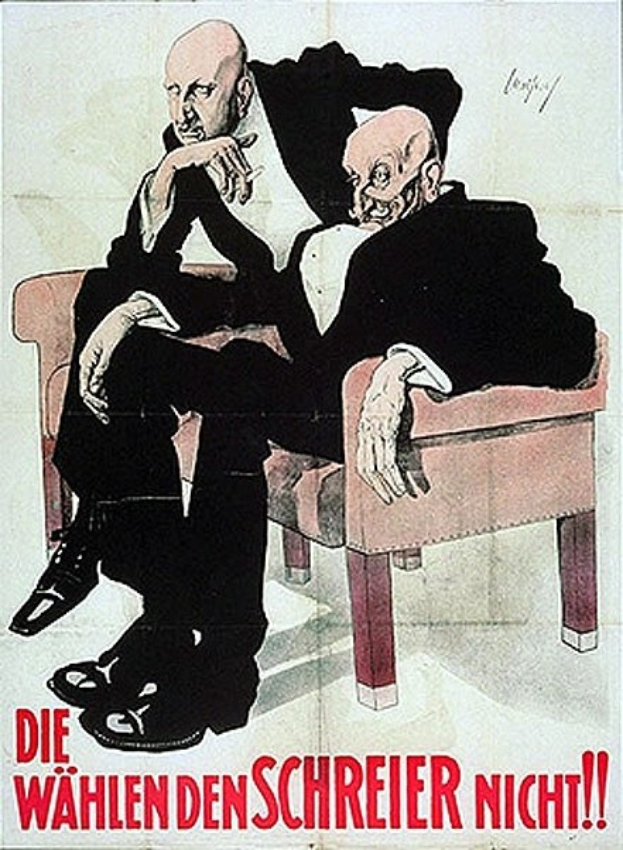Deutsches Propagandaplakat der NSDAP mit zwei Männern auf einem Sofa