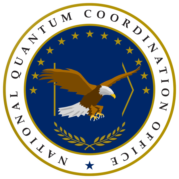 Logo des Nationalen Quantenkordinationsbüros: ein blauer Kreis mit einem weißen Stern in der Mitte, umrandet von weiß und dem Text "Quantum Coordination" in weiß drumherum.