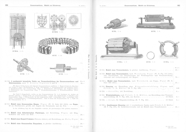 Offenes Buch mit verschiedenen Arten von Elektromotoren und begleitendem Text und Bildern.