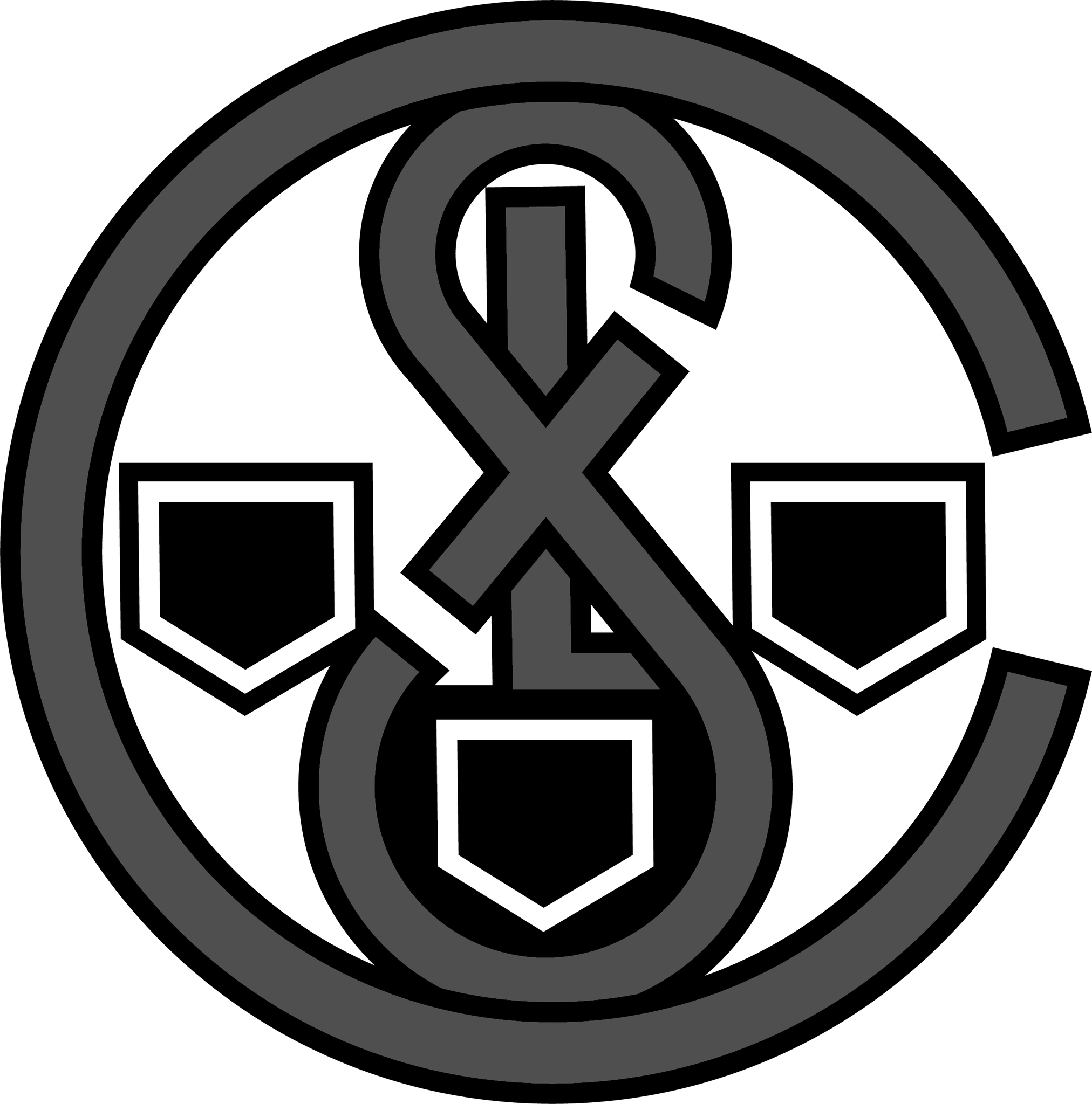 Ein schwarzes und weißes rundes Logo mit einem zentralen weißen Anker und den darunter geschriebenen Worten "Real Madrid".