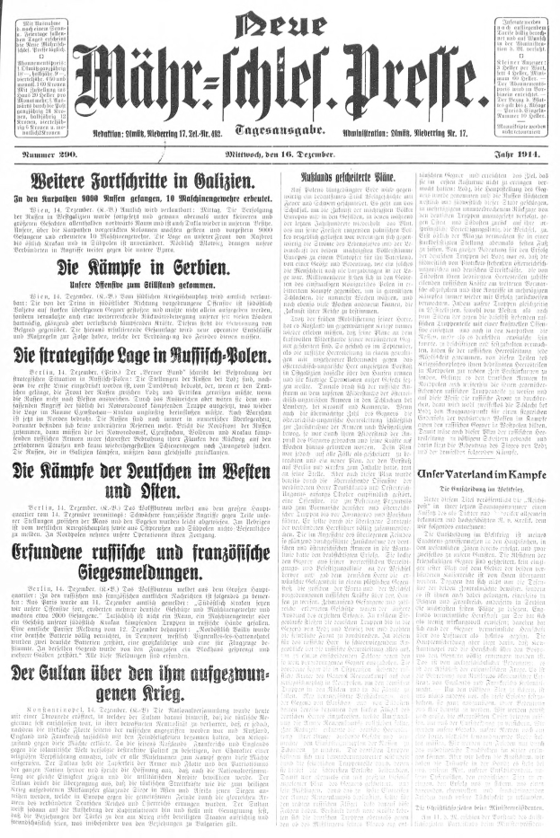 Titelseite einer deutschen Zeitung vom 18. September 1914, die ein Schwarz-Weiß-Foto eines Mannes in Anzug und Krawatte zeigt, mit der Überschrift "Deutsches Reichstag, Vol 1, No 1".