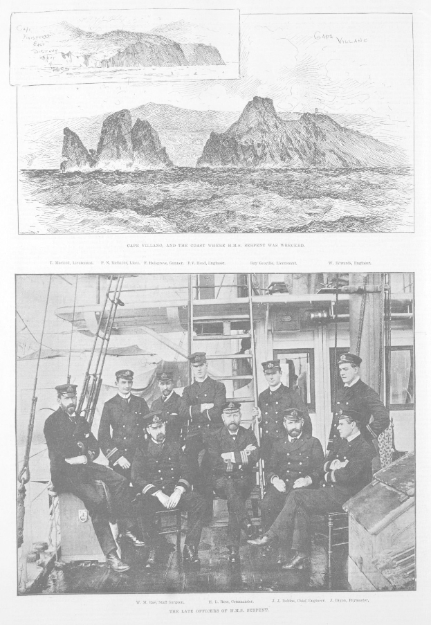 Gruppe von Männern in Mützen auf einem Boot sitzend mit scenischen Bergen, Wasser und Himmelbildern drumherum und Text unten.