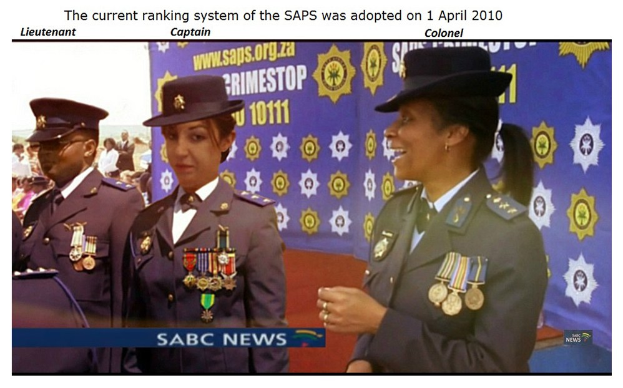 Gruppe von Menschen in Uniformen und Hüten mit einer Fahne, Text oben und unten mit 'Das aktuelle Ranglistensystem der SAP wurde am 1. April 2010 übernommen'.