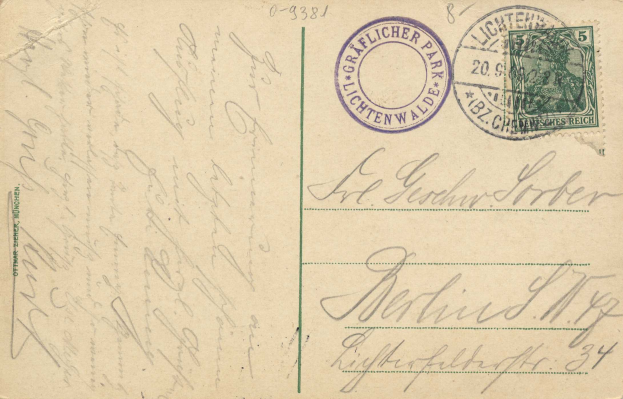 Eine alte Postkarte mit einer Briefmarke, auf der "Lichtenwald, Deutschland - Brief nach Deutschland" steht, mit handgeschriebenem Text und zwei zusätzlichen Briefmarken in der oberen rechten Ecke.