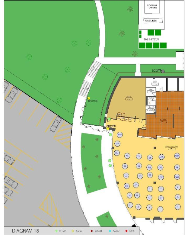 Ein detaillierter Lageplan einer neuen Schulgebäudeanlage, einschließlich Räumen, Fluren und Annehmlichkeiten, begleitet von Text, der die Merkmale und Organisation der Schule beschreibt.