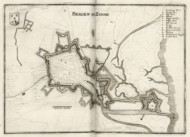 Ein aufgeschlagenes Buch mit einer detaillierten Karte von Bergen, Norwegen, mit Straßen, Gebäuden und Sehenswürdigkeiten.