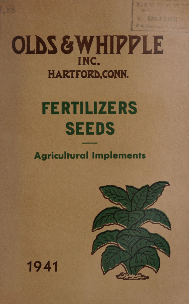 Altes Buchcover betitelt "Düngemittel Saatgut Landmaschinen 1941" mit einer Illustration einer grünen Pflanze mit Blättern und Stängeln, eingerahmt von Weiß.