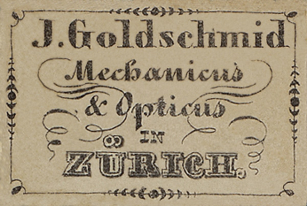 Geschäftskarte für J. Goldschmidt Mechanicus & Optik in Zürich, wahrscheinlich aus dem frühen 20. Jahrhundert.
