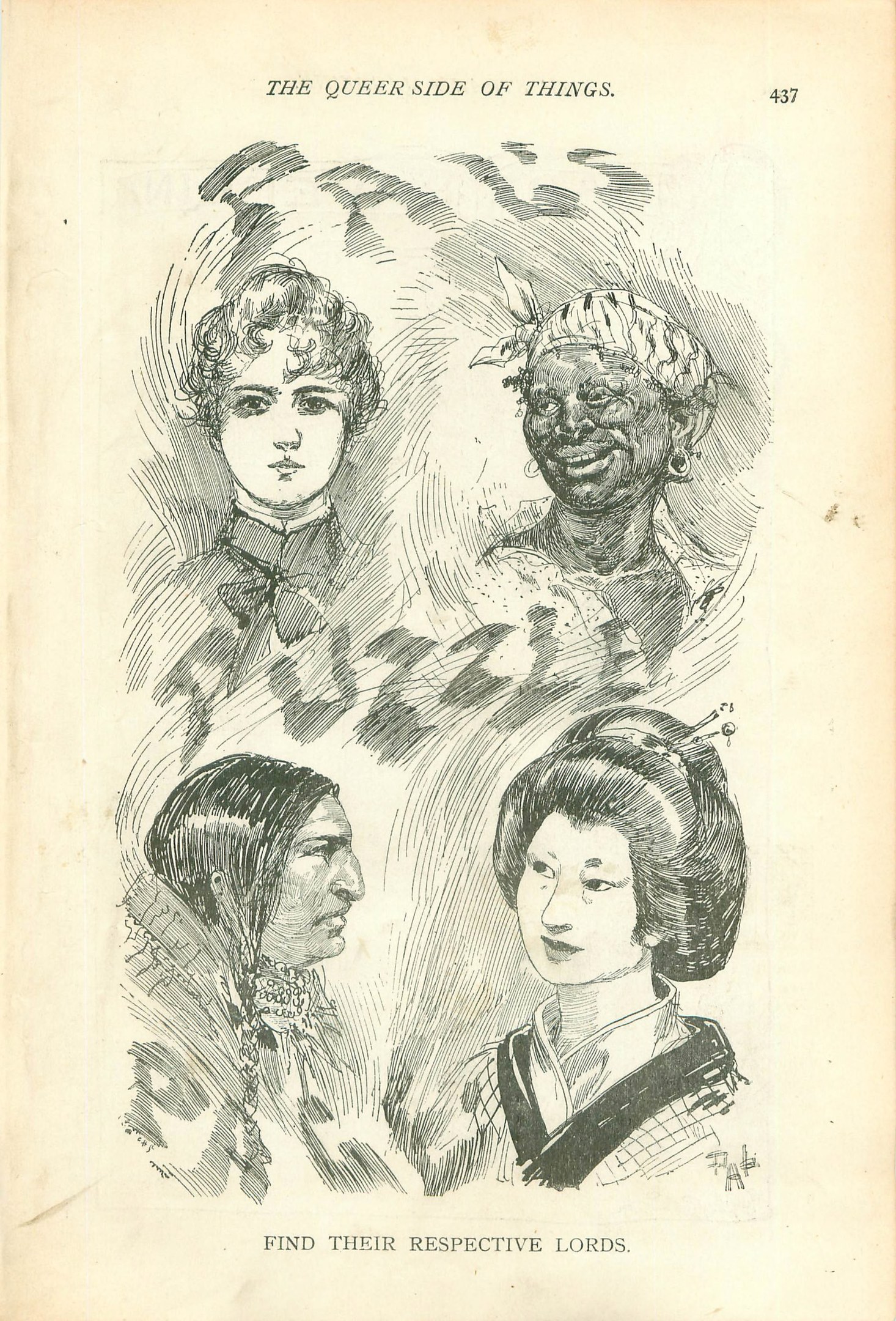 Ein Vintage-Buch mit dem Titel "Die queere Seite der Dinge" mit vier illustrierten Frauenköpfen auf dem Cover.