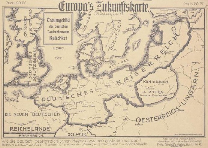 Alte Europa-Karte aus dem frühen 20. Jahrhundert, die das Ausmaß der Europäischen Union zeigt, mit handgeschriebenen Textanmerkungen.