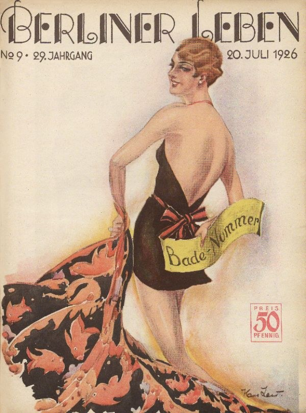 Titelbild des *Berliner Leben* Magazins aus dem Juni 1926 mit einer Frau in einem Badeanzug, die ein Tuch hält, und dem Magazintitel darüber