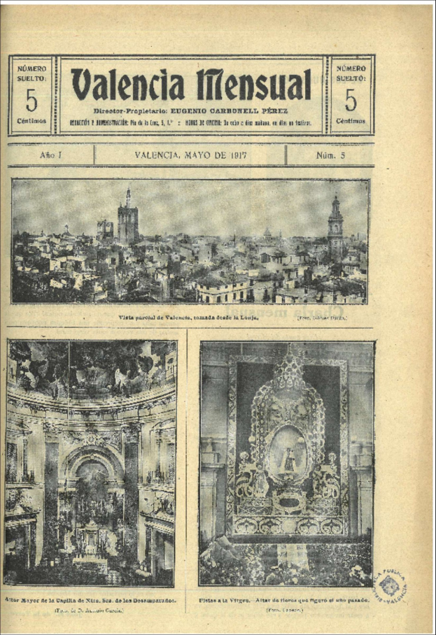 Alte Zeitung mit Schwarz-Weiß-Foto einer dichten städtischen Gegend mit sichtbaren Gebäuden und Text.